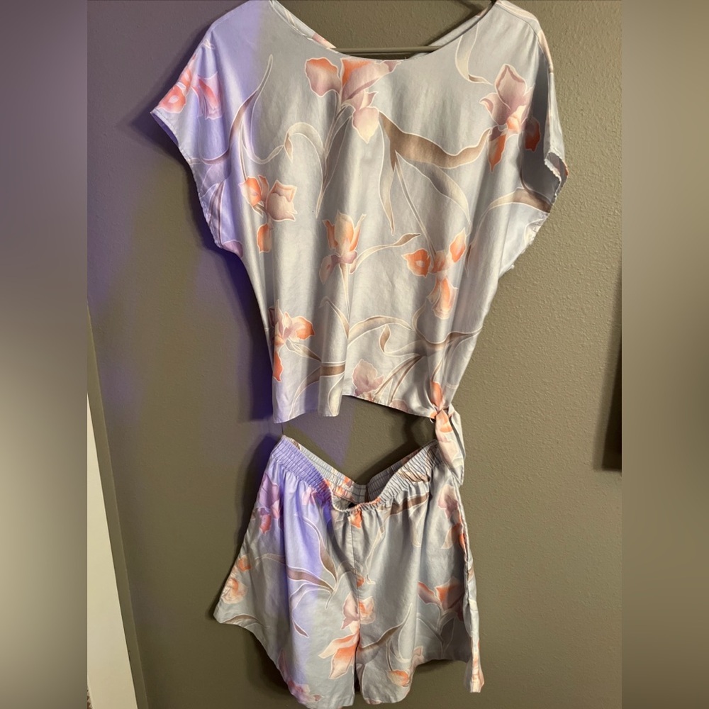 VTG Women 2 pc Set Tank Shorts Sz L Tropical Island Tiki Party Hawaiian Resort
